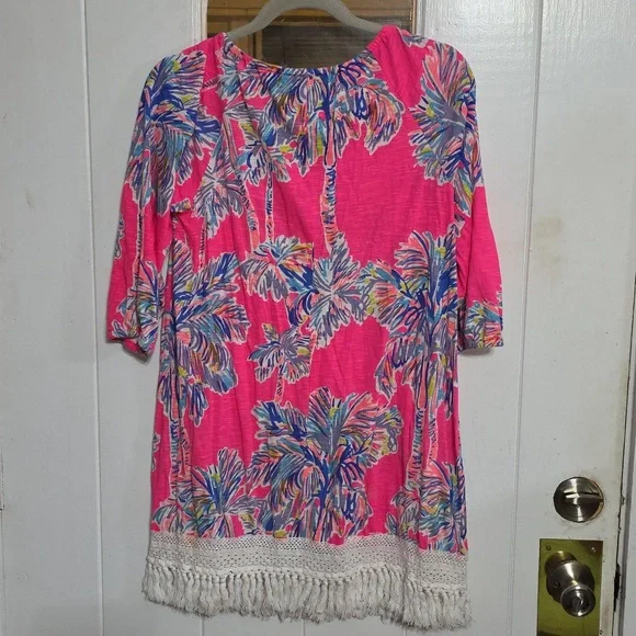 Lilly Pulitzer Alia Beach Cover-Up Loungewear Vibrant Colors Palm Trees Sz S EUC - Picture 6 of 9